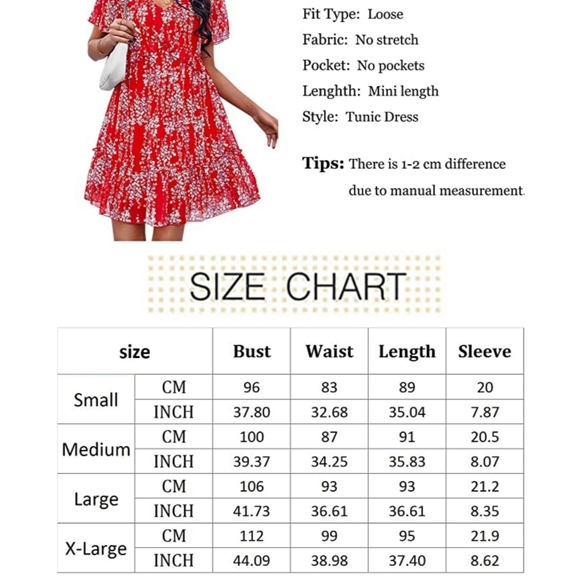 Women’s Summer Dress Ruffle V Neck Tunic Dress Floral Casual Loose flowy dress - Picture 7 of 11